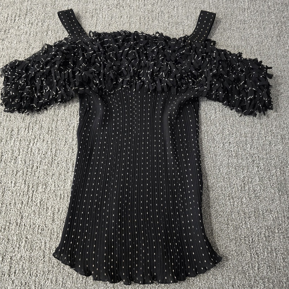 Vtg Y2K Crinkle Dark Romantic Fringe Black Blouse Top Whimsigoth 1X